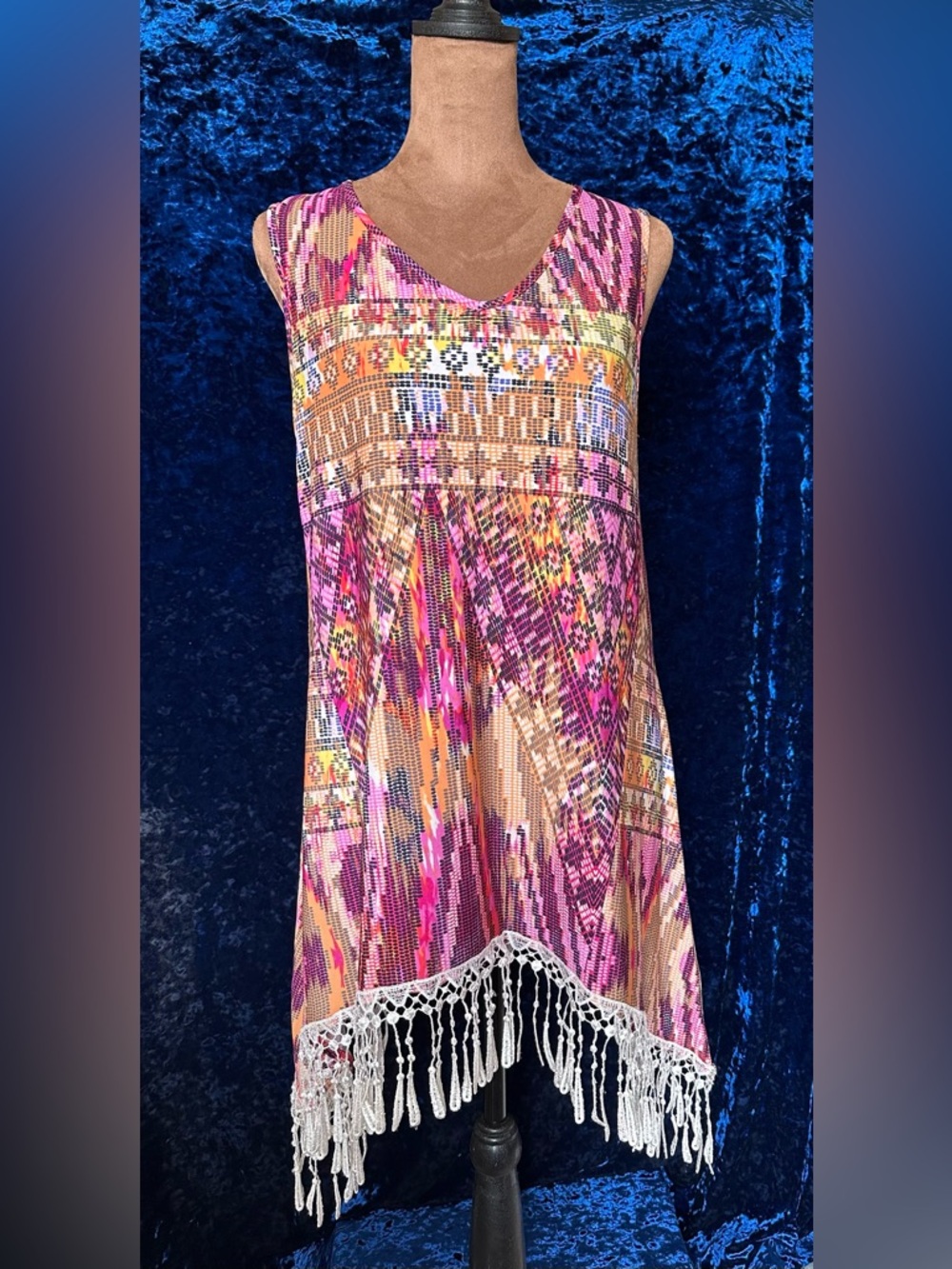 Cato Pink, Orange, Yellow, and Black Printed V-Neck Tunic